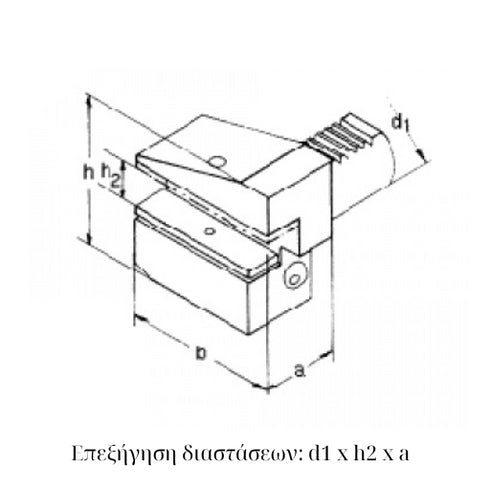 VDI B3 Inverted Radial Toolholder, Right-Hand, Short Type Dimensions